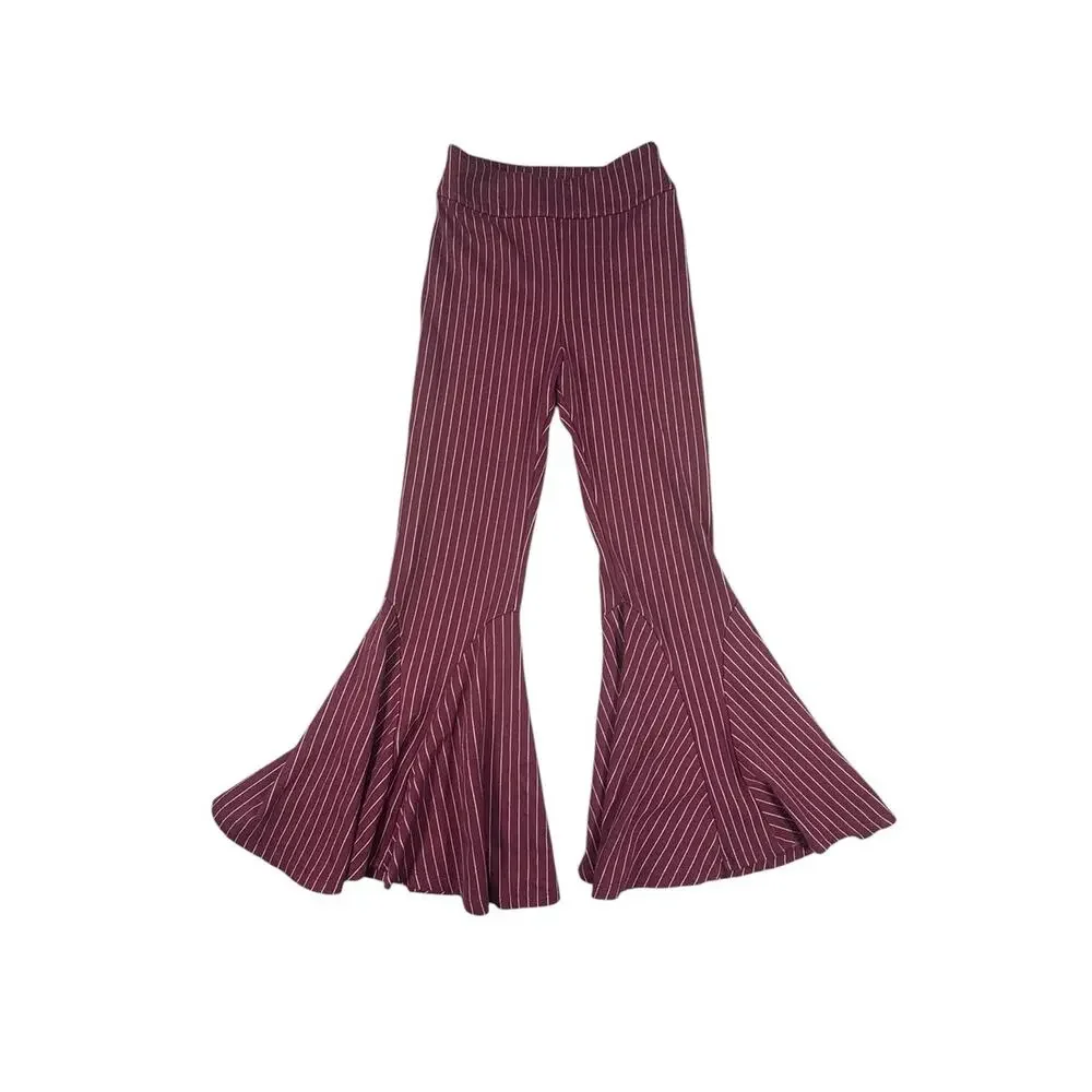Free People Mari Ponte Flare Pants Side Zip Winterberry Maroon Stripe Size 6